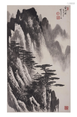 Chinese Ink on Paper Landscape Painting, Guan Songfang