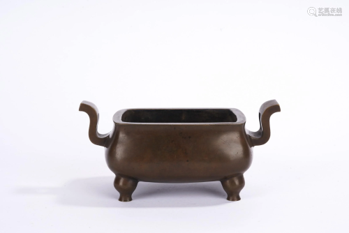 A Chinese Bronze Two Handled Censer