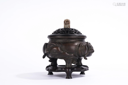 Chinese Bronze Elephant Tripod Censer