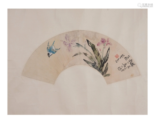 Chinese Color and Ink Bird & Flowers Fan