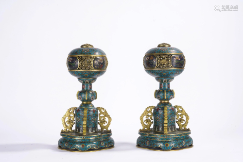 Chinese Pair of Cloisonne Enamel Incense Hat Stands