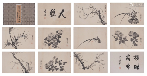 Chinese Ink on Paper Flowers Album, Mei Lanfang