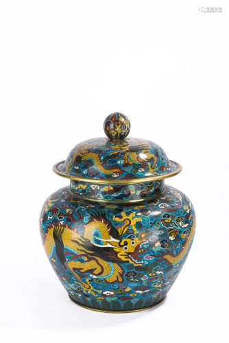 Large Chinese Cloisonne Enamel Five Clawed Dragon Jar