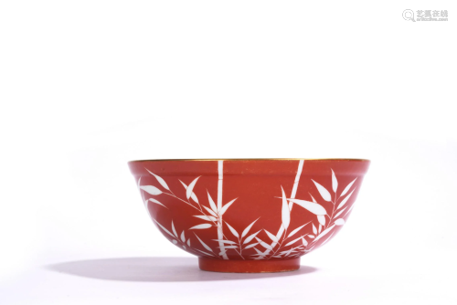 Chinese Red Ground Reserve Bamboo Bowl