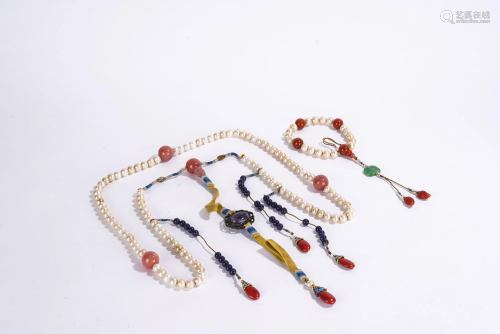 Chinese Pearl Bead Court Necklace and Bracelet