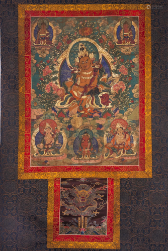 A Tibetan Thangka of Yellow Jambhala