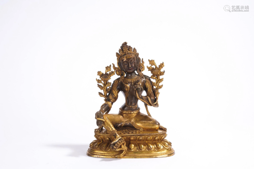 Sino Tibetan Parcil Gilt Bronze Tara Figure