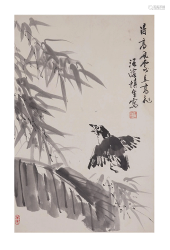 Chinese Ink on paper Bird Painting, Wang Shensheng