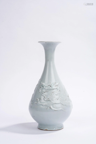 Chinese White Glaze Relief Dragon Vase
