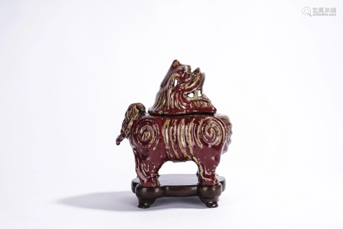 Chinese Red Glaze Mythical Beast Incense Burner