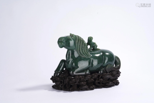 Chinese Green Jade Monkey on Horse Carving