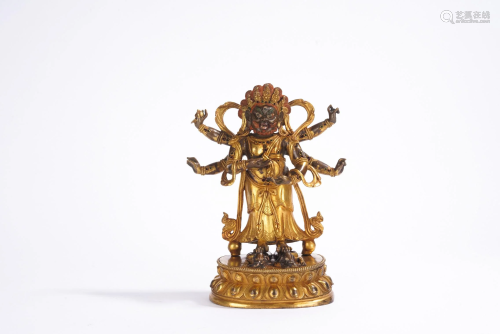 Tibetan Gilt Bronze Figure of Mahakala