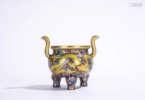 Chinese Famille Rose Dragon Tripod Censer