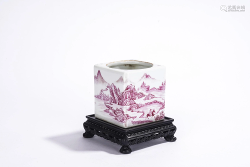 Chinese Pink Enameled Landscape Rectangular Water Coupe