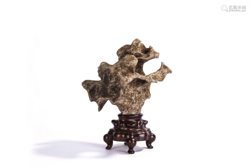 Chinese Taihu Scholar's Rock with Rosewood Stand