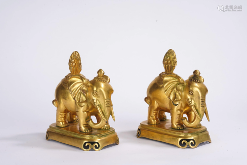 Pair of Gilt Bronze Buddhist Elephants