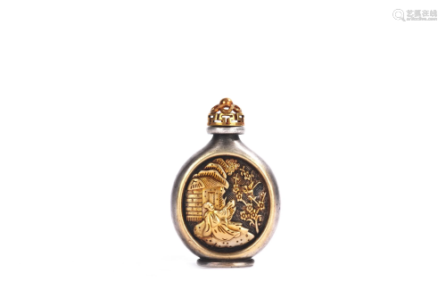Chinese Oval Shaped Gilt Bronze Figures Snuff Bottle