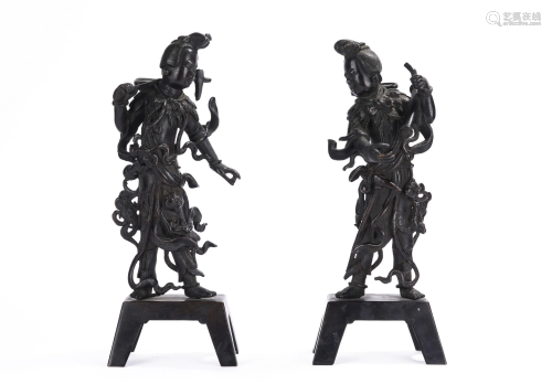 Pair of Large Chinese Bronze Figures of Taoist