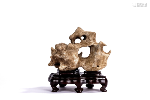 Chinese Taihu Scholar's Rock with Rosewood Stand