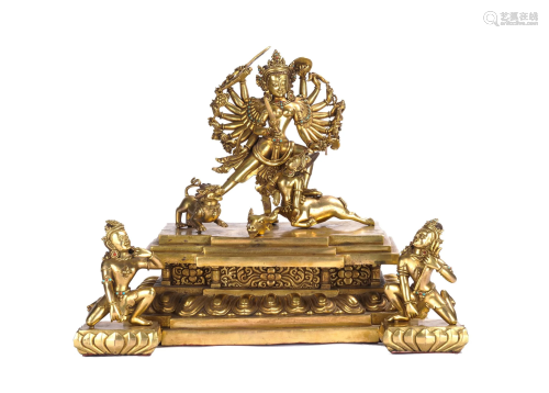 A Large Gorgeous Gilt Bronze Group of Hevajra and