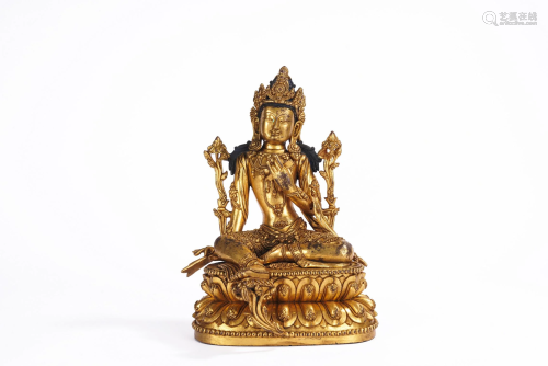 Chinese Gilt Bronze Figure of Avalokiteshvara