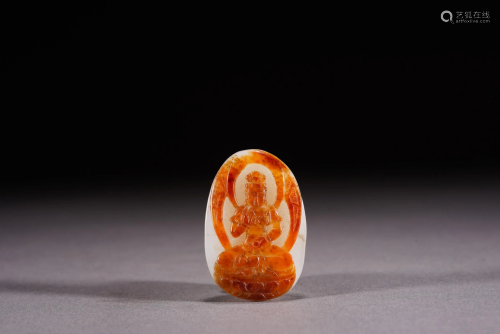 Chinese Nephrite White Jade Guanyin with Skin Pendant