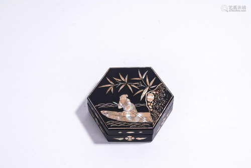 Chinese Black Lacquered Mother of Pearl Inlaid Box