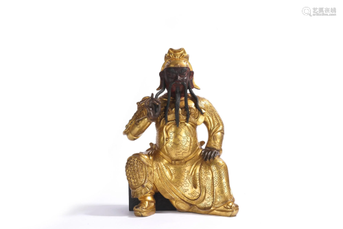 A Large Chinese Gilt Bronze Figure of Guandi