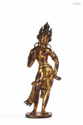 Nepalese Gilt Bronze Standing Figure of Bodhisattva