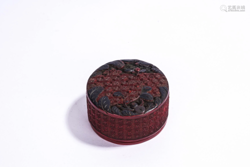 Chinese Cinnabar Lacquer Pomegranate Circular Box