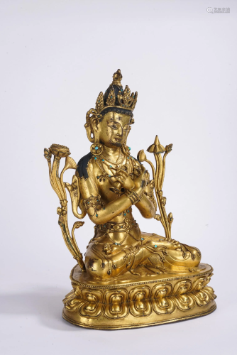 A Tibetan Gilt Bronze Figure of Vajradhara
