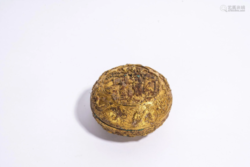 Chinese Gilt Bronze Circular Box and Cover