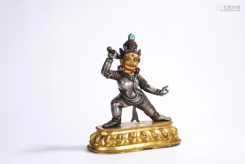 Tibetan Gilt Silver and Bronze Figure of Bodhisattva