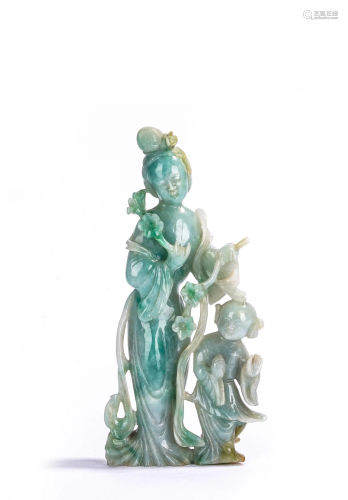 Chinese Jadeite Figure of Magu and Child