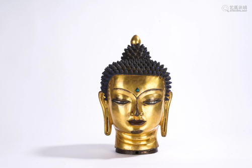 Tibetan Gilt Bronze Head of Shakyamuni Buddha