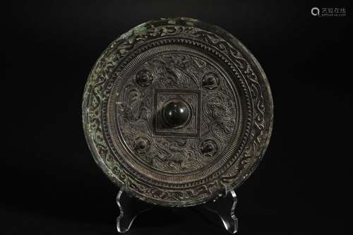 Bronze Mirror with Four God Beasts in Han Dynasty