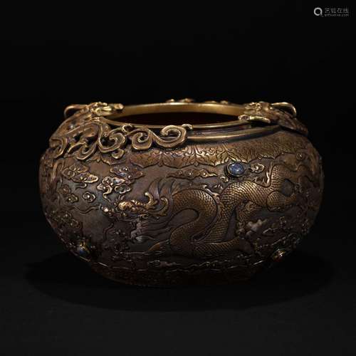 Silver Gilt Dragon Incense Burner in Qing Dynasty