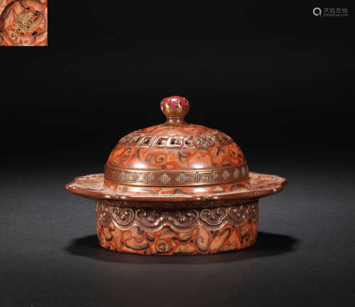 Red Glazed Gold Covered Bowl in Qing Dynasty