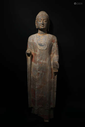 The Northern Wei Dynasty Stone Carved Sakyamuni Buddha (Blue...