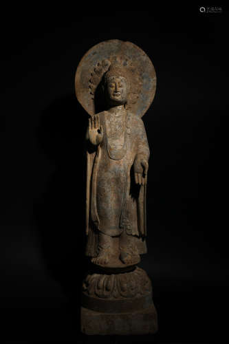 The Northern Wei Dynasty Stone Carved Bluestone Sakyamuni Bu...