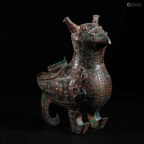 Bronze Bird-shaped Wine Vessel Zun from the Warring States