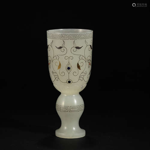 Hetian Jade Inlaid Silver Cup in Han Dynasty