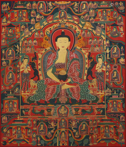 A Painted Thangka Of Shakyamuni