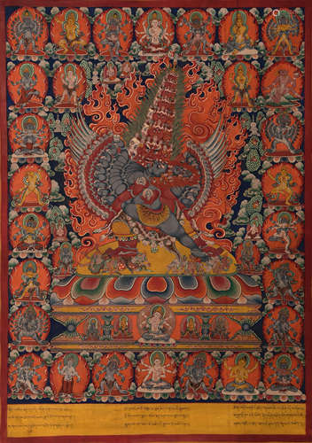 A Painted Thangka Of Yamantaka