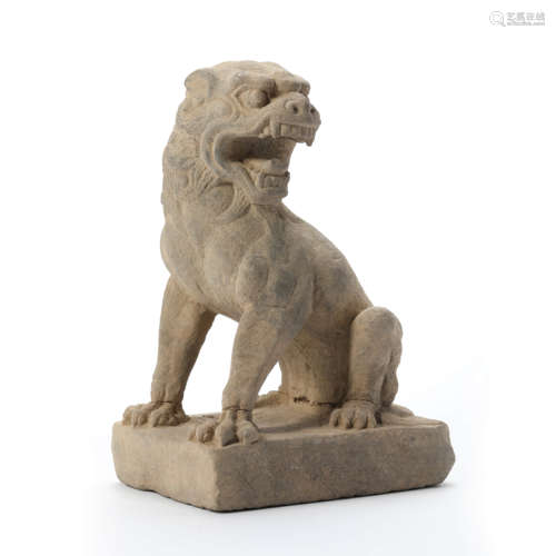 A Carved Red Sandstone Figure Of Lion