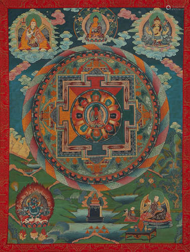 A Painted Thangka Of Mandala