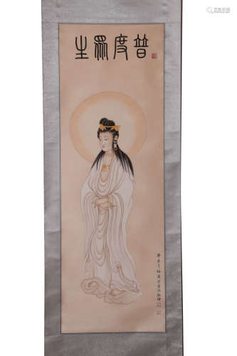 Chinese Buddha Painting Silk Scroll, Zhang Daqian And Mei La...