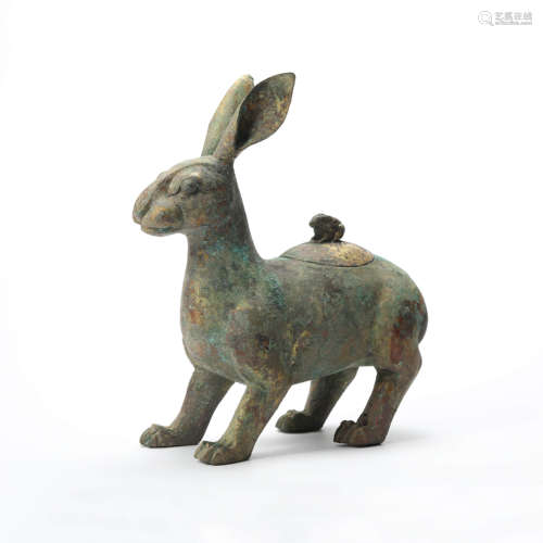 A Parcel-Gilt Bronze Rabbit-Form Zun