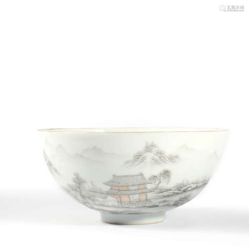 A Grisaille Landscape Bowl