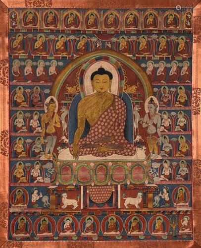 A Painted Thangka Of Shakyamuni